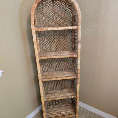 Tall Vintage Wicker Etagere – 5-Tier Shelf Unit
