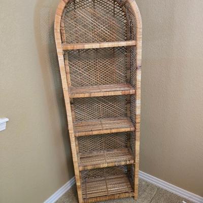 Tall Vintage Wicker Etagere – 5-Tier Shelf Unit