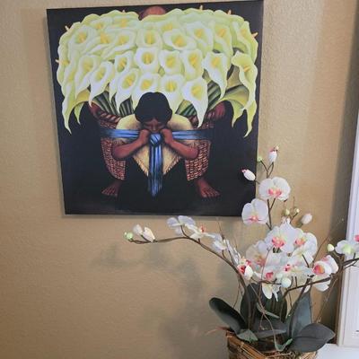 Frida Kahlo-Style Floral Print & Faux Orchid Arrangement