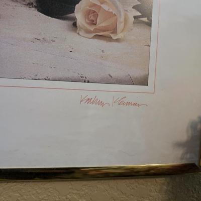Framed Kathryn Kaaren Floral Print, Faux Arrangement & Candle Decor Lot