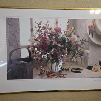 Framed Kathryn Kaaren Floral Print, Faux Arrangement & Candle Decor Lot