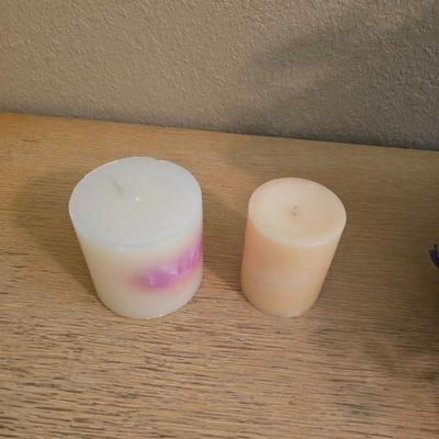 Framed Kathryn Kaaren Floral Print, Faux Arrangement & Candle Decor Lot