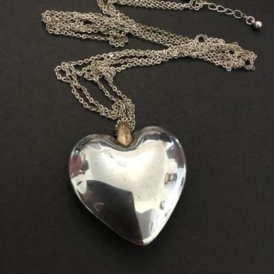 Vintage, iridescent, rainbow glass, large heart pendant necklace