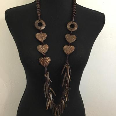 Coconut shell, heart statement, necklace