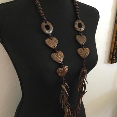 Coconut shell, heart statement, necklace