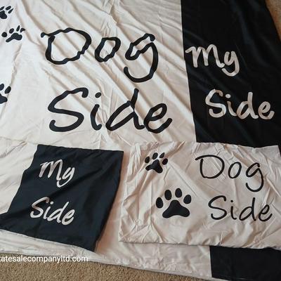 “Dog Side / My Side” Queen-Size Novelty Encasement Sheet – Paw Print Design