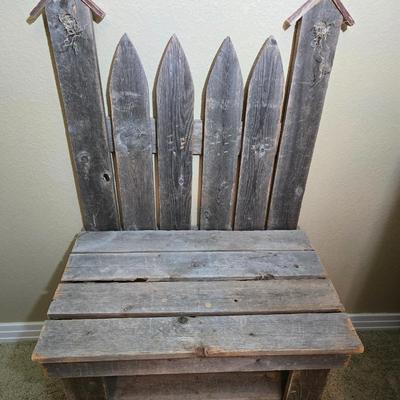 Rustic Pallet Bench with Decorative Garden Birdhouses & Folk Art Accents