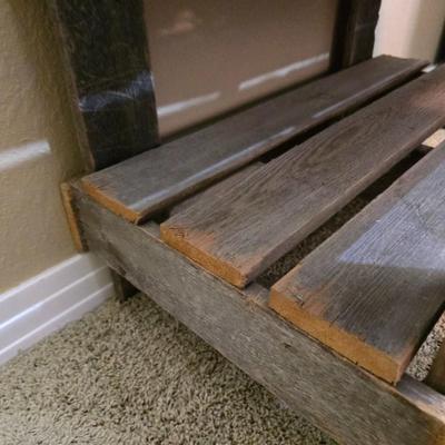 Rustic Pallet Bench with Decorative Garden Birdhouses & Folk Art Accents