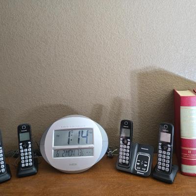 Panasonic Cordless Phone System, Atomic Wall Clock & Vintage Webster’s Dictionaries