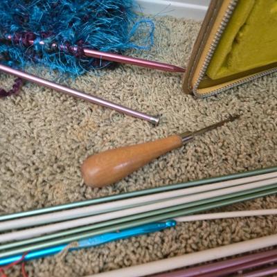 Large Knitting & Crochet Lot – Needles, Yarn, Vintage Case & In-Progress Project