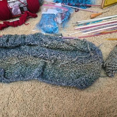 Large Knitting & Crochet Lot – Needles, Yarn, Vintage Case & In-Progress Project