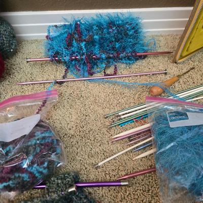 Large Knitting & Crochet Lot – Needles, Yarn, Vintage Case & In-Progress Project