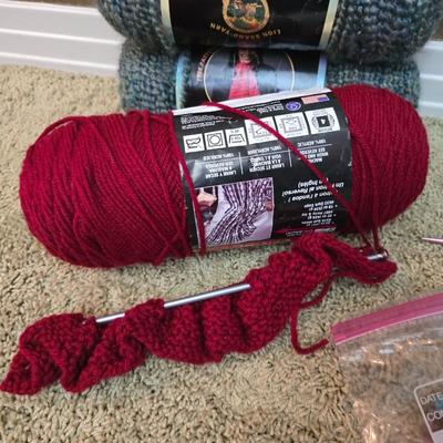 Large Knitting & Crochet Lot – Needles, Yarn, Vintage Case & In-Progress Project