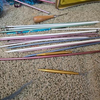 Large Knitting & Crochet Lot – Needles, Yarn, Vintage Case & In-Progress Project