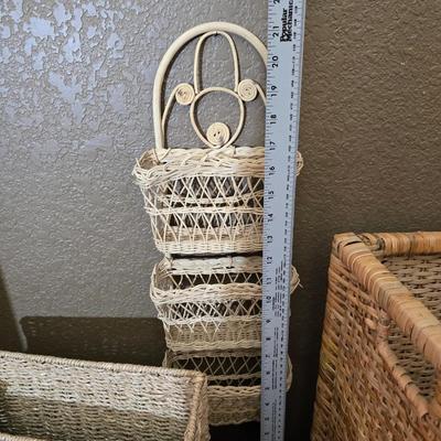Lot of 3 Wicker Storage Baskets – Wall & Desk Organizers