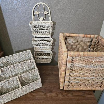 Lot of 3 Wicker Storage Baskets – Wall & Desk Organizers