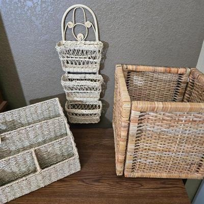 Lot of 3 Wicker Storage Baskets – Wall & Desk Organizers
