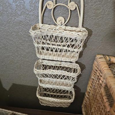 Lot of 3 Wicker Storage Baskets – Wall & Desk Organizers