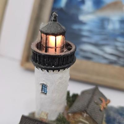 Lighthouse Decor Lot – Painting, solar light house Sculpture & Candle