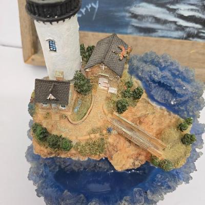 Lighthouse Decor Lot – Painting, solar light house Sculpture & Candle