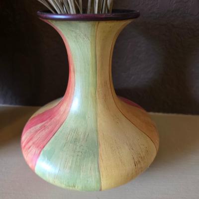 Trio of Colorful Ceramic Vases with Faux Floral Arrangements
