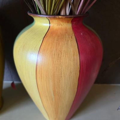 Trio of Colorful Ceramic Vases with Faux Floral Arrangements