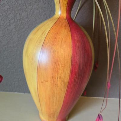 Trio of Colorful Ceramic Vases with Faux Floral Arrangements
