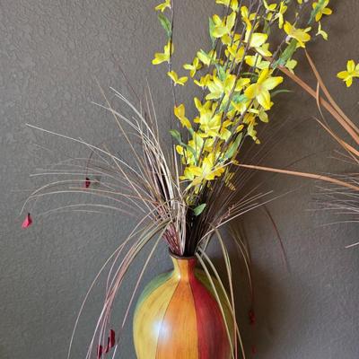 Trio of Colorful Ceramic Vases with Faux Floral Arrangements