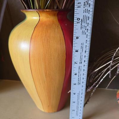 Trio of Colorful Ceramic Vases with Faux Floral Arrangements