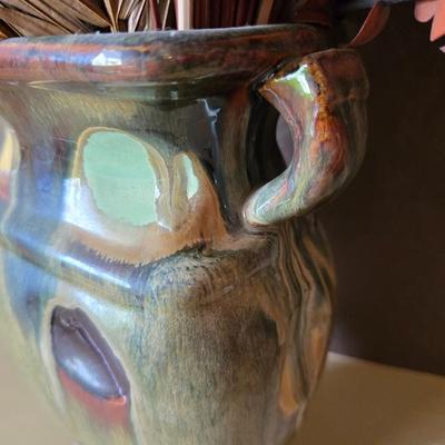 Decorative pottery Vase with Dried Arrangement + pottery Candle Holder / goblet