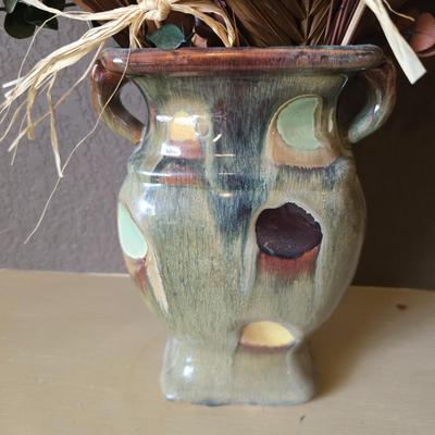 Decorative pottery Vase with Dried Arrangement + pottery Candle Holder / goblet