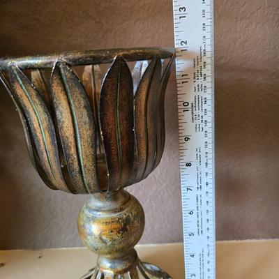 Decorative pottery Vase with Dried Arrangement + pottery Candle Holder / goblet