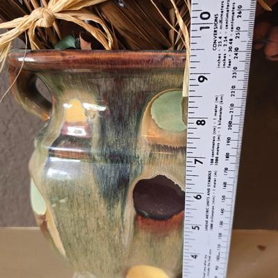Decorative pottery Vase with Dried Arrangement + pottery Candle Holder / goblet