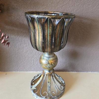 Decorative pottery Vase with Dried Arrangement + pottery Candle Holder / goblet