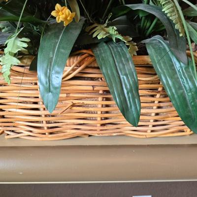 Decorative Faux Floral tulips in a basket & religious Cross Display Lot