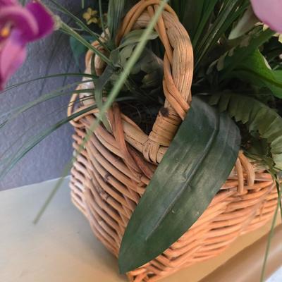 Decorative Faux Floral tulips in a basket & religious Cross Display Lot