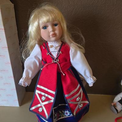 Set of 2 Scandinavian Dolls – 12" Dressed Doll with Stand + 6" Doll with Accessories