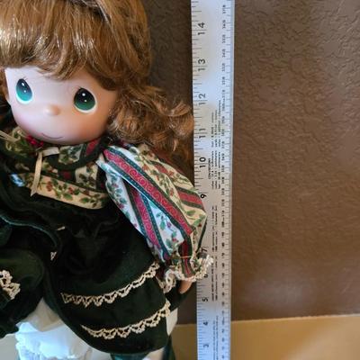 Precious Moments Christmas Doll – Green Holiday Dress with Matching Stocking