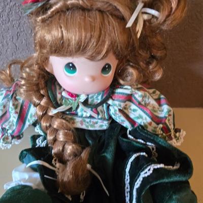 Precious Moments Christmas Doll – Green Holiday Dress with Matching Stocking