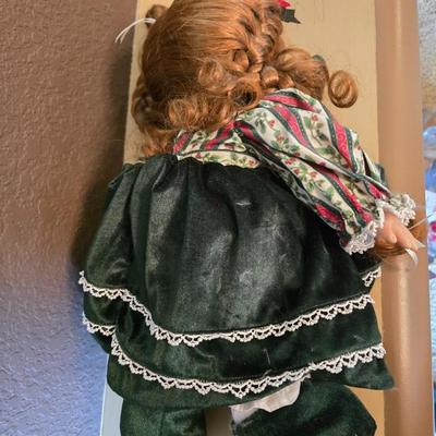 Precious Moments Christmas Doll – Green Holiday Dress with Matching Stocking