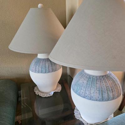 Pair of Ceramic Table Lamps – Pastel with Fabric Shades