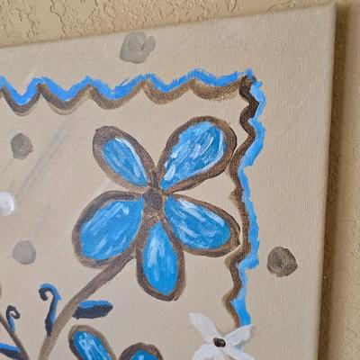 3-Piece Wall Decor Set – Framed Botanical Print, Blue Flower Canvas, and Modern Wall Clock