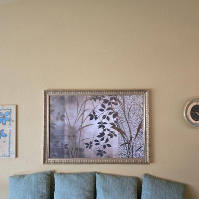 3-Piece Wall Decor Set – Framed Botanical Print, Blue Flower Canvas, and Modern Wall Clock
