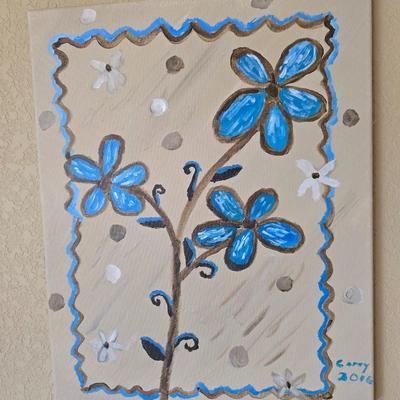 3-Piece Wall Decor Set – Framed Botanical Print, Blue Flower Canvas, and Modern Wall Clock