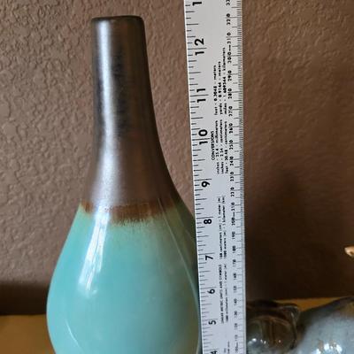 Ceramic Decor Lot – Mid-Century Cat, Baby Yoda Planter & Ombre Vase