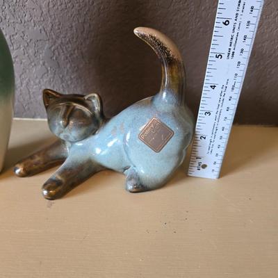 Ceramic Decor Lot – Mid-Century Cat, Baby Yoda Planter & Ombre Vase