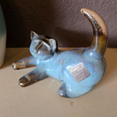 Ceramic Decor Lot – Mid-Century Cat, Baby Yoda Planter & Ombre Vase