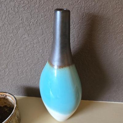Ceramic Decor Lot – Mid-Century Cat, Baby Yoda Planter & Ombre Vase