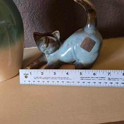 Ceramic Decor Lot – Mid-Century Cat, Baby Yoda Planter & Ombre Vase