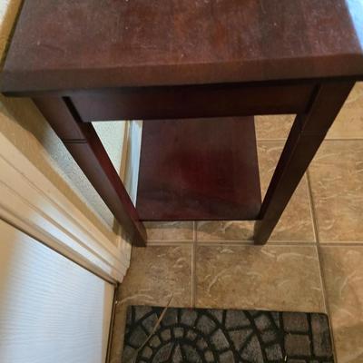 Wood Side Table with Drawer + Framed Floral Print